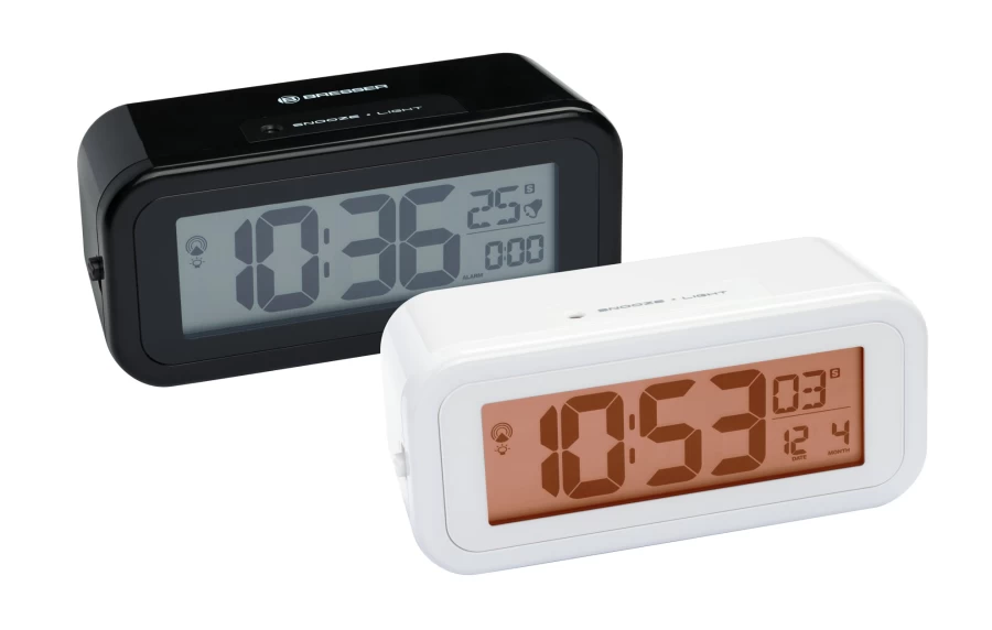 Bresser Mytime Amber Radio Controlled Alarm Clock with Automatic Time Sync and Snooze Function