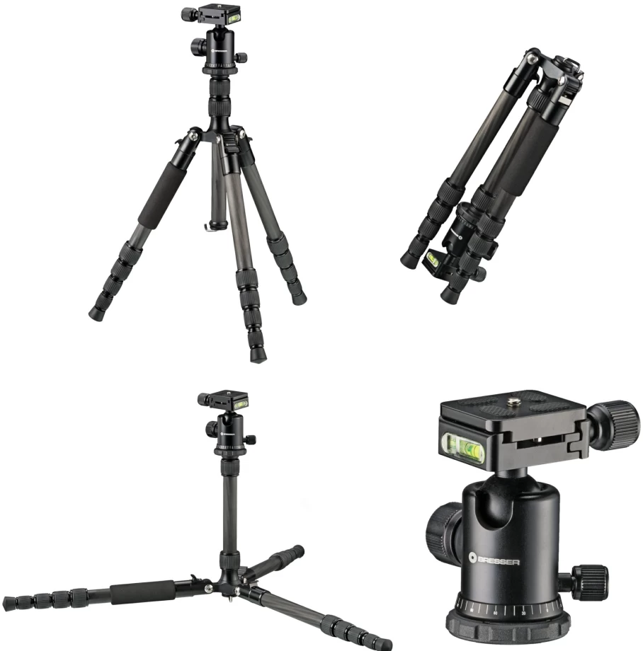 Bresser BR-2205-N1 Carbon Fiber Tripod with 8kg Load Capacity – Lightweight Travel & Ground-Level Tripod for Photography