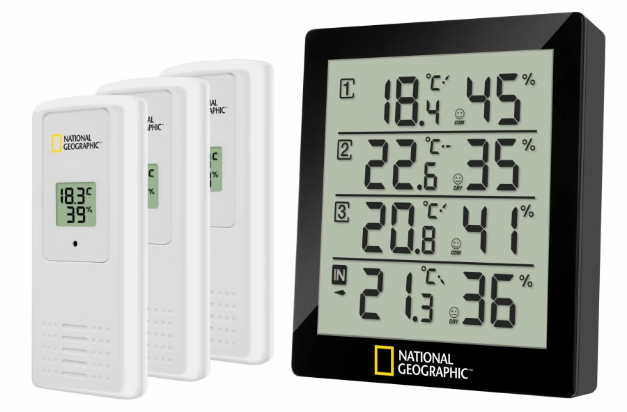 Bresser National Geographic Thermo-Hygrometer – Accurate 4-in-1 Temperature & Humidity Monitor – Black