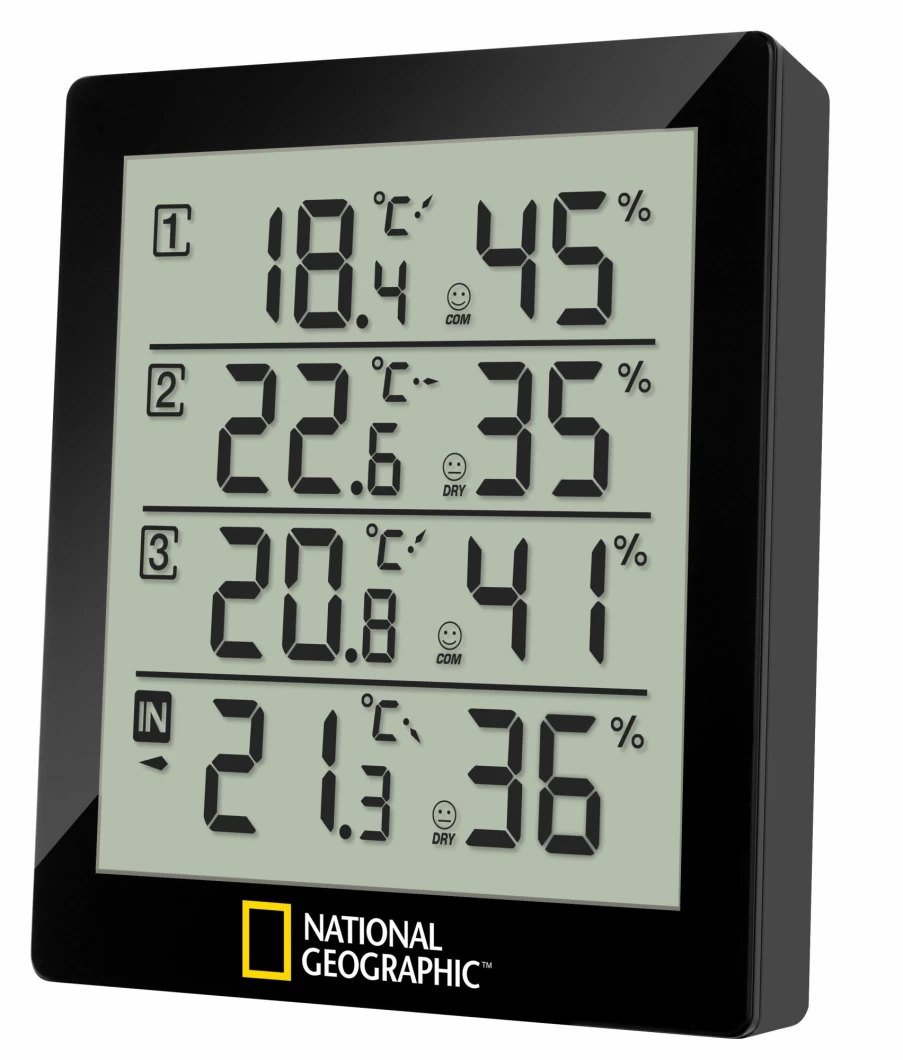 Bresser National Geographic Thermo-Hygrometer – Accurate 4-in-1 Temperature & Humidity Monitor – Black