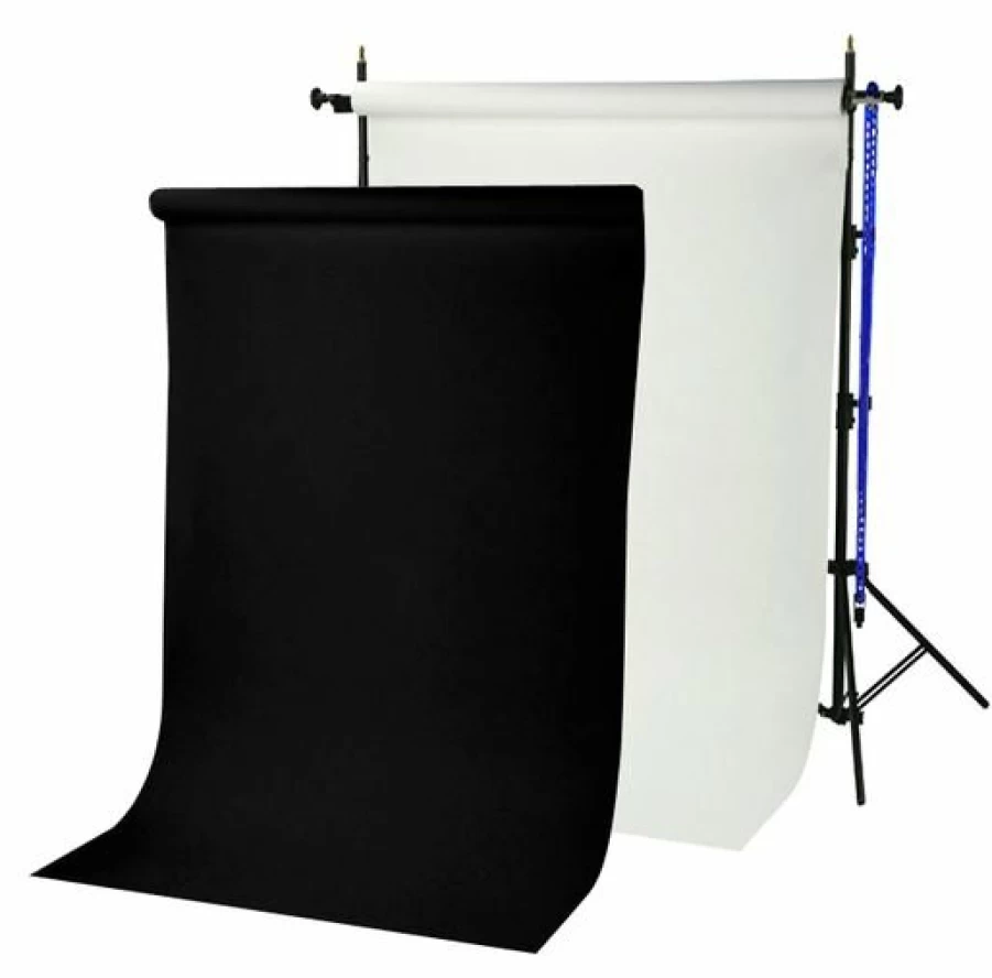 Bresser Br-Tp240 240cm Photography Backdrop Stand System with 2 Paper Rolls (1.35x11m) - Arctic White & Black Background for Studio Shooting