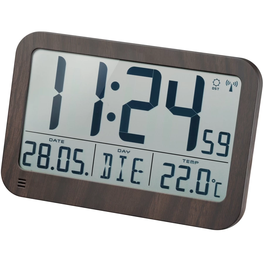 Bresser Mytime MC Wooden LCD Wall and Table Clock - 225x150mm Modern Design