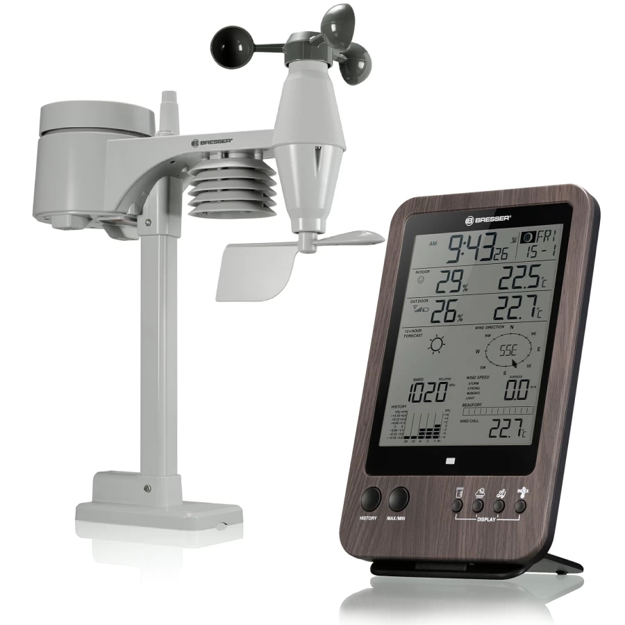 Bresser 5-in-1 Wireless Weather Station with Temperature, Humidity, Rain Gauge, Wind Speed & Direction - Accurate Home Weather Monitoring System
