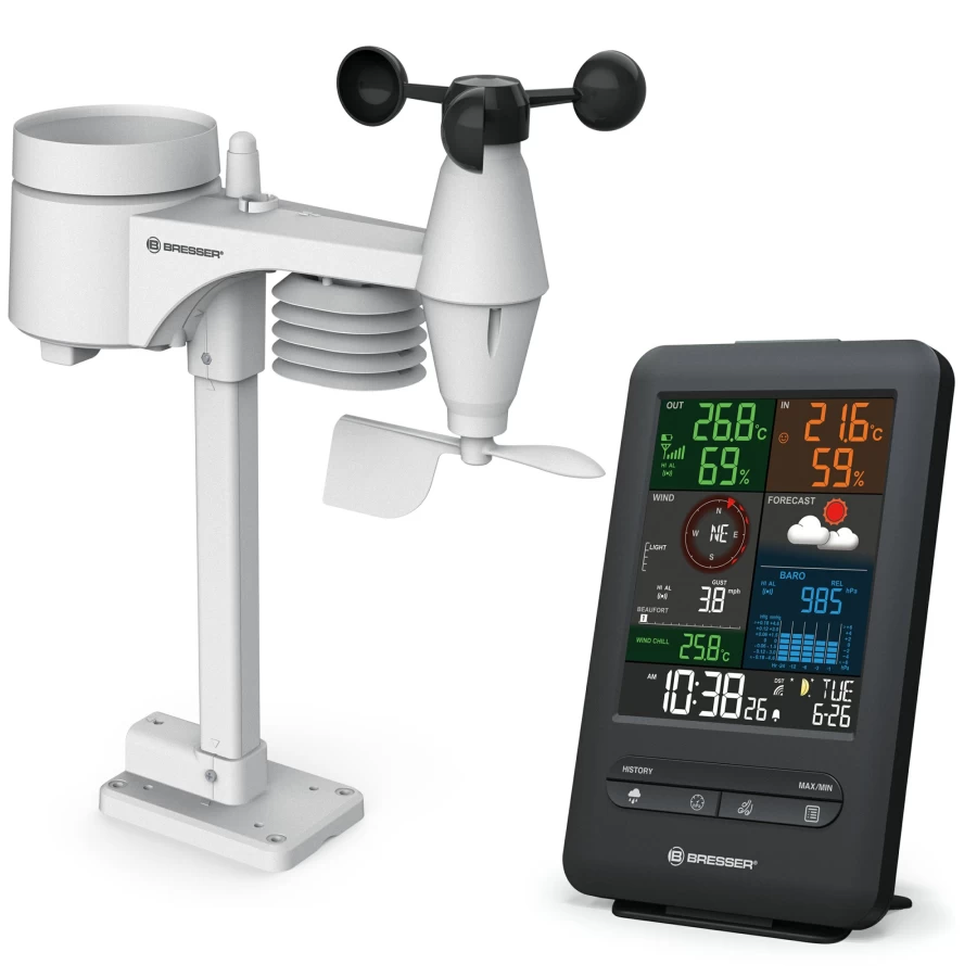 Bresser 5-in-1 Wireless Weather Station with Beaufort Scale – Accurate Outdoor Temperature, Wind Speed & Humidity Monitor