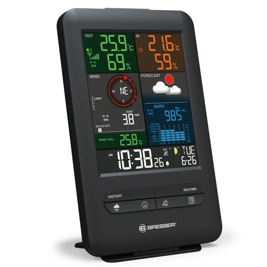 Bresser 5-in-1 Wireless Weather Station with Beaufort Scale – Accurate Outdoor Temperature, Wind Speed & Humidity Monitor
