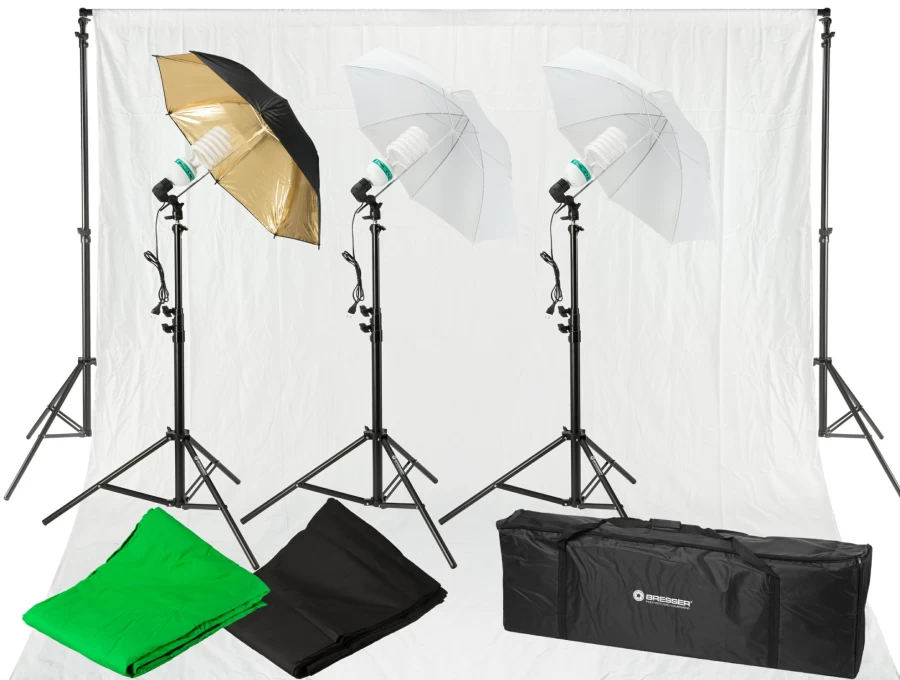 Bresser BR-2120 1600W Daylight Studio Lighting Kit with Background System for Professional Photography