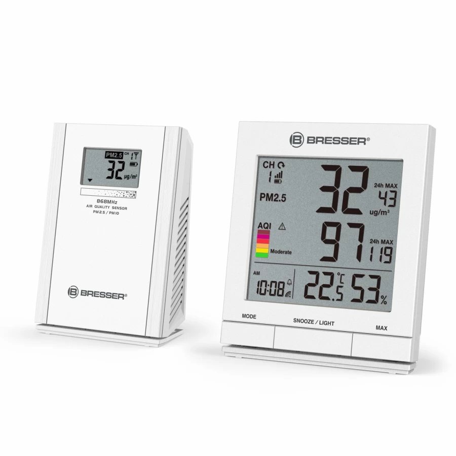 Bresser Wireless PM2.5 & PM10 Air Quality Monitor Sensor – Portable Particulate Meter for Indoor/Outdoor
