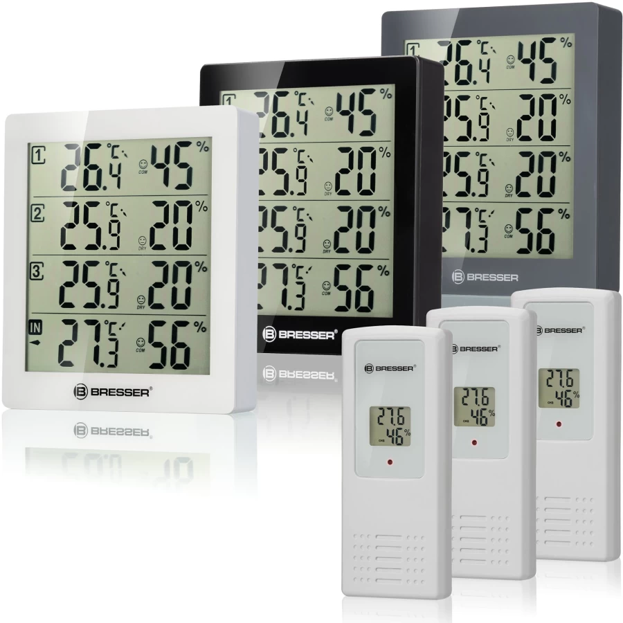 Bresser Climatrend Hygro Quadro Digital Thermo-Hygrometer with 4-Channel Wireless Temperature and Humidity Monitoring