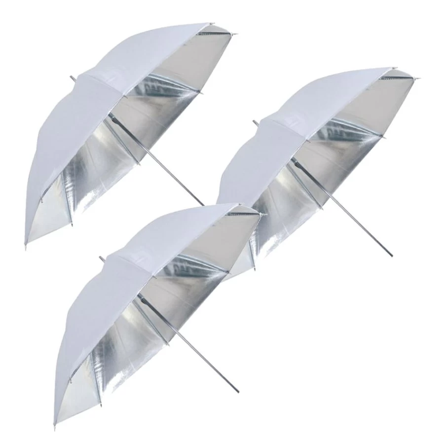 Bresser SM-04 109cm White/Silver Reflective Photography Umbrella - 3 Pack