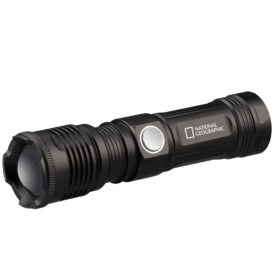 Bresser National Geographic Illuminos 1000 LED Zoom Flashlight - 1000 Lumens, High-Power Beam, Durable Design