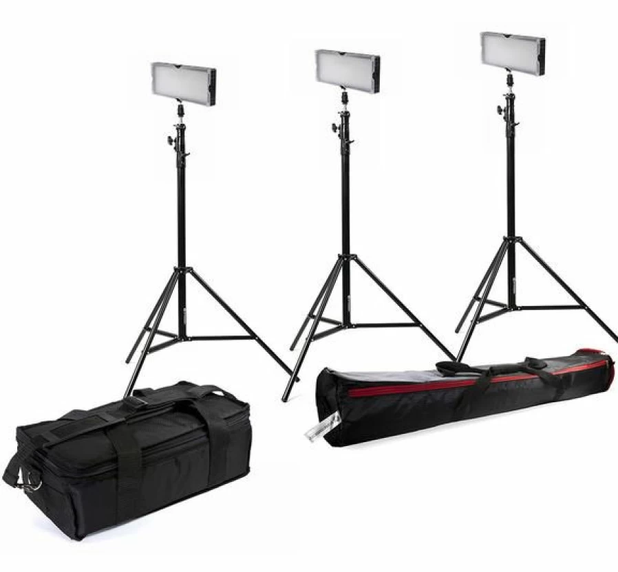 Bresser SL-360A Bi-Color LED Video Light Kit with 3 LED Panels and 3 Tripods for Studio Photography