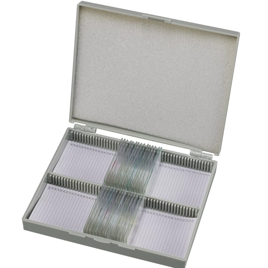 Bresser 50-Piece Prepared Microscope Slides Set for Educational and Scientific Use