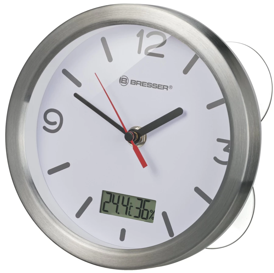 Bresser Mytime White Bathroom Clock with Thermometer and Hygrometer - Water-Resistant Design