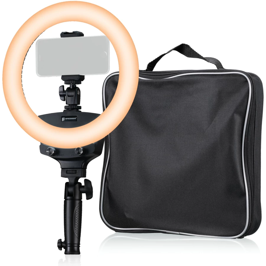Bresser BR-22B Bi-Color LED Ring Light with Adjustable Handle and Tripod Mount for Professional Photography