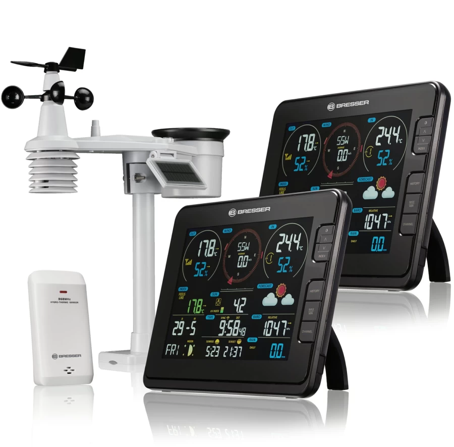 Bresser Professional 7-in-1 Wi-Fi Weather Station with Base Station, Light & UV Sensors for Accurate Home Weather Monitoring