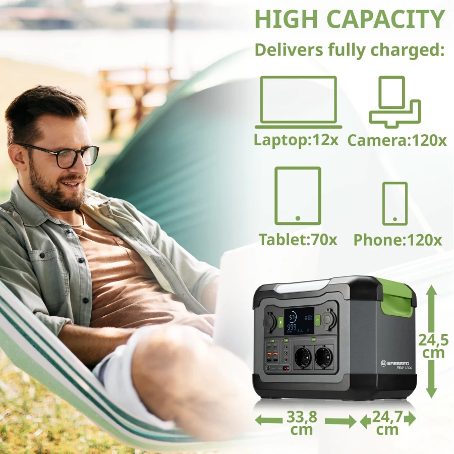 Bresser 1200W Portable Power Station – Compact Solar Generator for Outdoor & Emergency Use