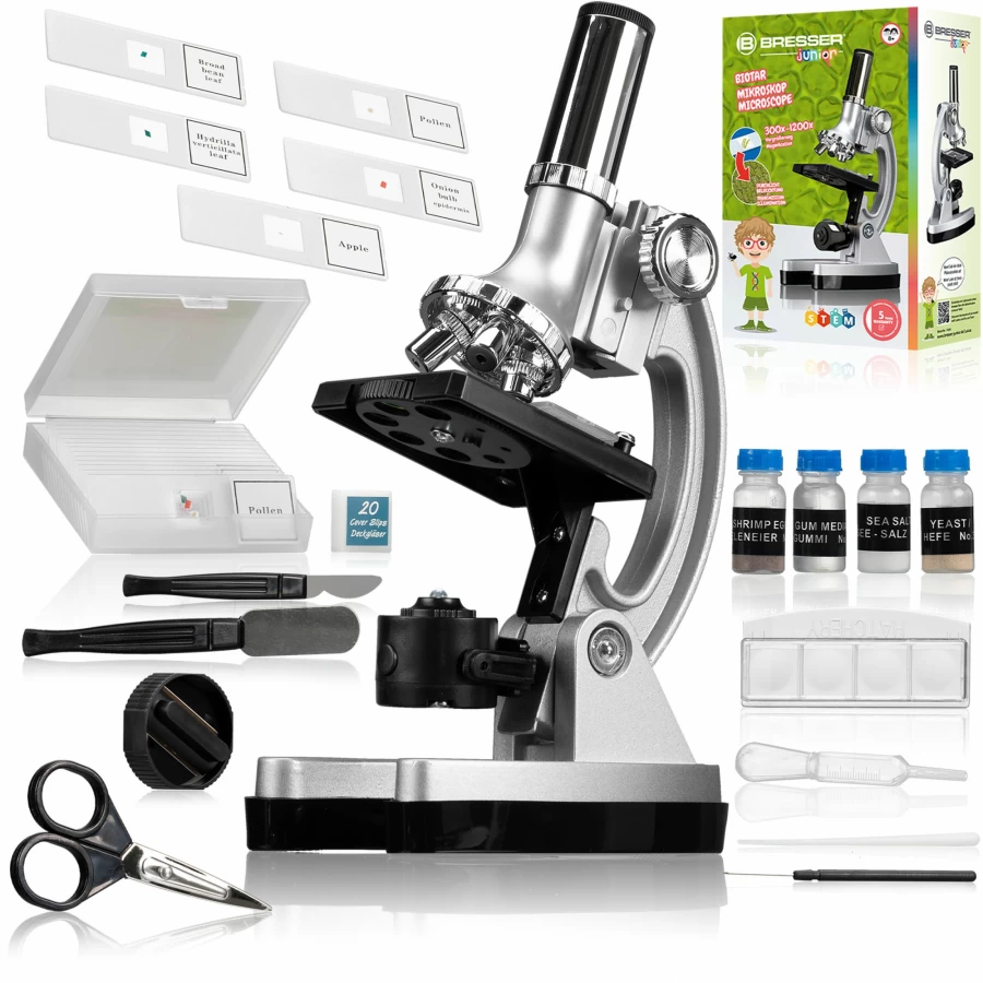 Bresser Junior Biotar 300X-1200X Microscope Set for Kids & Beginners | High-Quality Optics | Educational STEM Toy