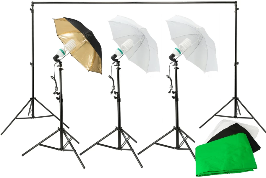 Bresser BR-2120 1600W Daylight Studio Lighting Kit with Background System for Professional Photography