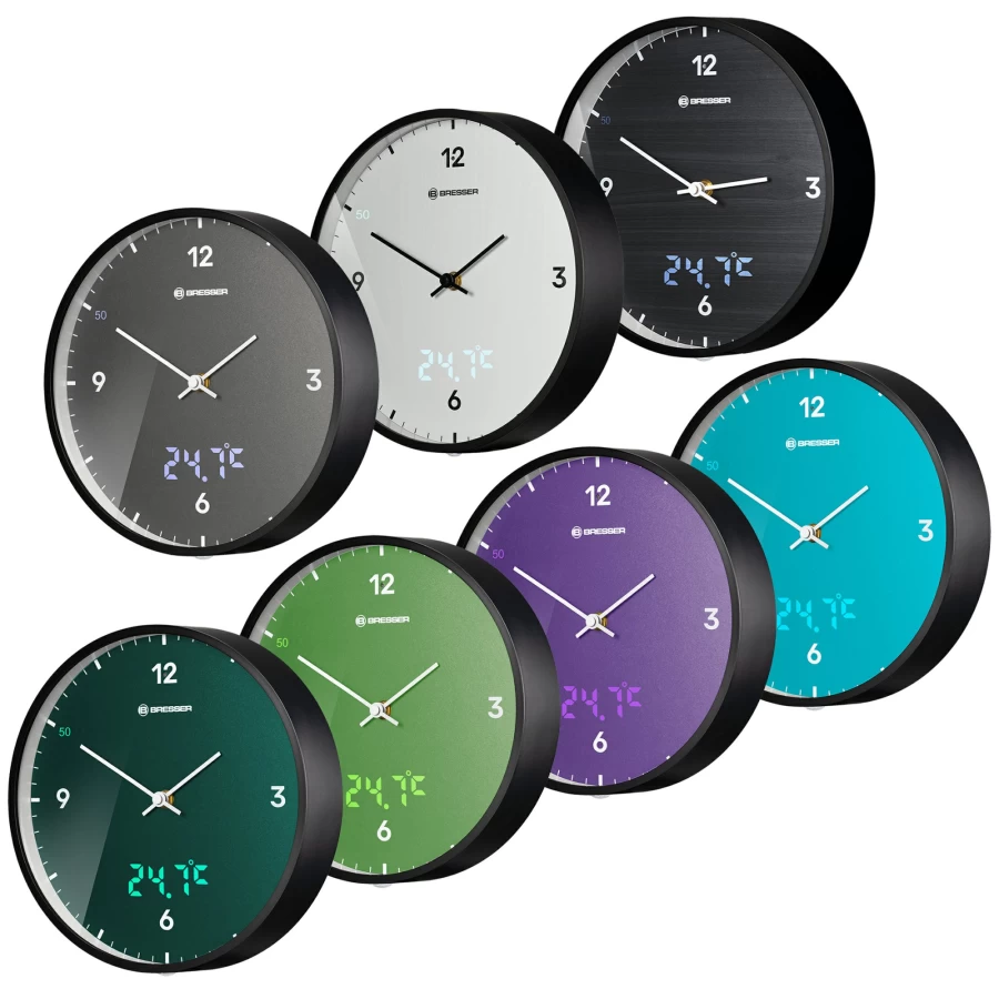 Bresser Mytime 24 cm LED Wall Clock with Temperature Display - Digital Alarm Clock with Time and Temperature