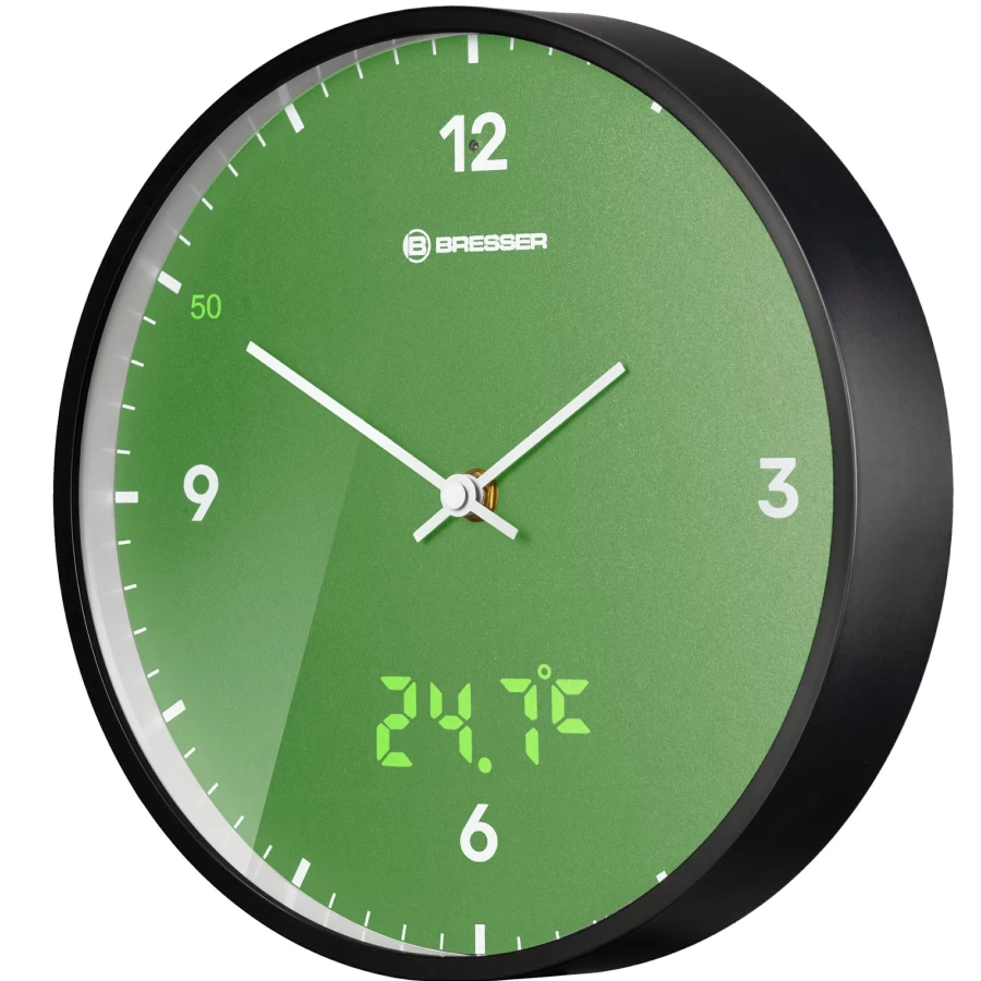 Bresser Mytime 24 cm LED Wall Clock with Temperature Display - Digital Alarm Clock with Time and Temperature