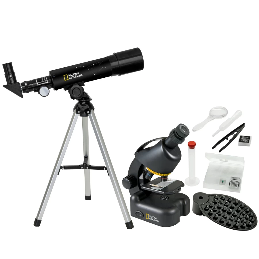 Bresser National Geographic Compact Telescope and Microscope Set for Kids – Portable Science Exploration Kit