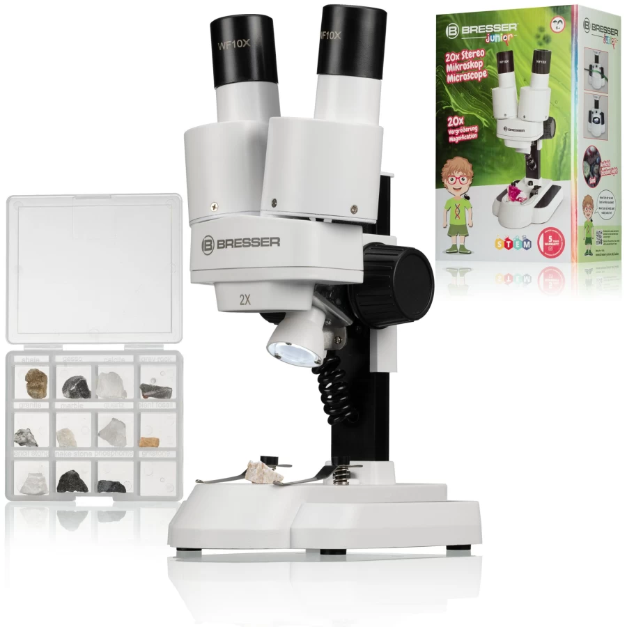 Bresser Junior 20X Stereo Microscope for Kids – High-Quality Educational Science Tool with Dual Eyepieces