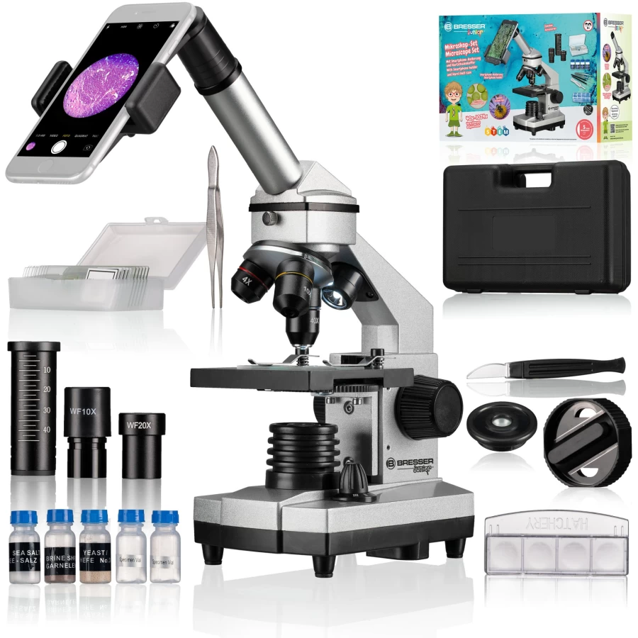 Bresser Junior Biolux 40X-1024X Microscope with Smartphone Adapter for Kids & Beginners