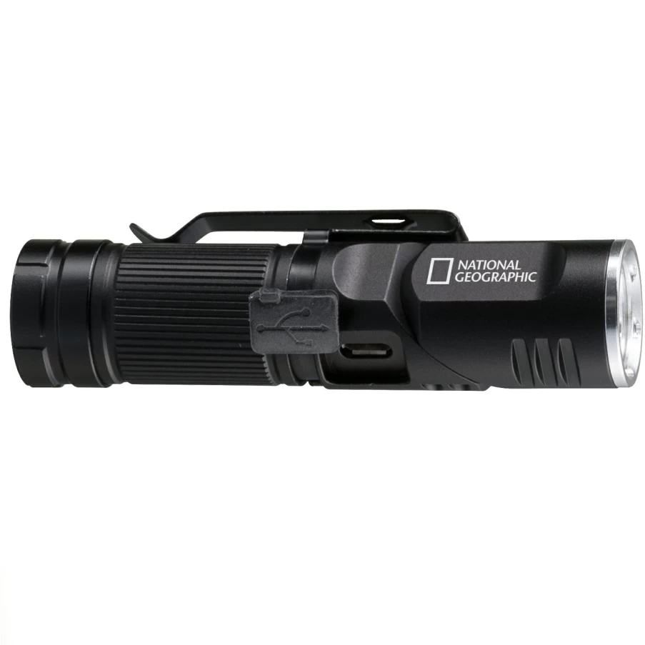 Bresser 450 Lumen LED Flashlight with Head Mount - National Geographic Edition, High-Power Illuminator for Outdoor Adventures
