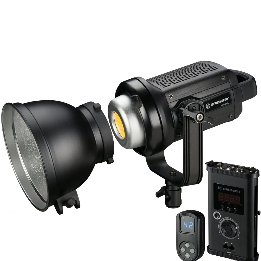 Bresser BR-D1200BL COB Bi-Color LED Spotlight with Cooling System - 1200W Equivalent Daylight & Tungsten Lighting for Studio Photography
