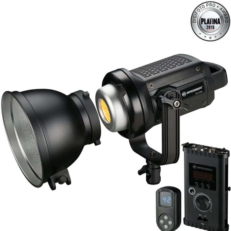 Bresser BR-D1200BL COB Bi-Color LED Spotlight with Cooling System - 1200W Equivalent Daylight & Tungsten Lighting for Studio Photography