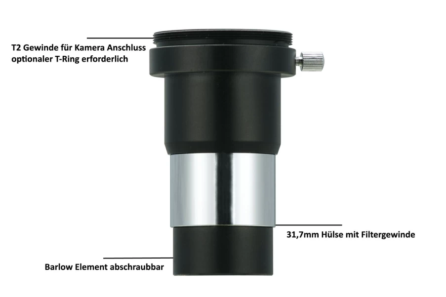Bresser 2X Barlow Lens with T2 Thread for Telescopes - High Quality Astronomy Accessory