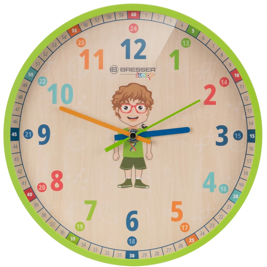 Bresser Junior Kids Wall Clock - Educational Children's Room Decor with Easy-to-Read Numbers