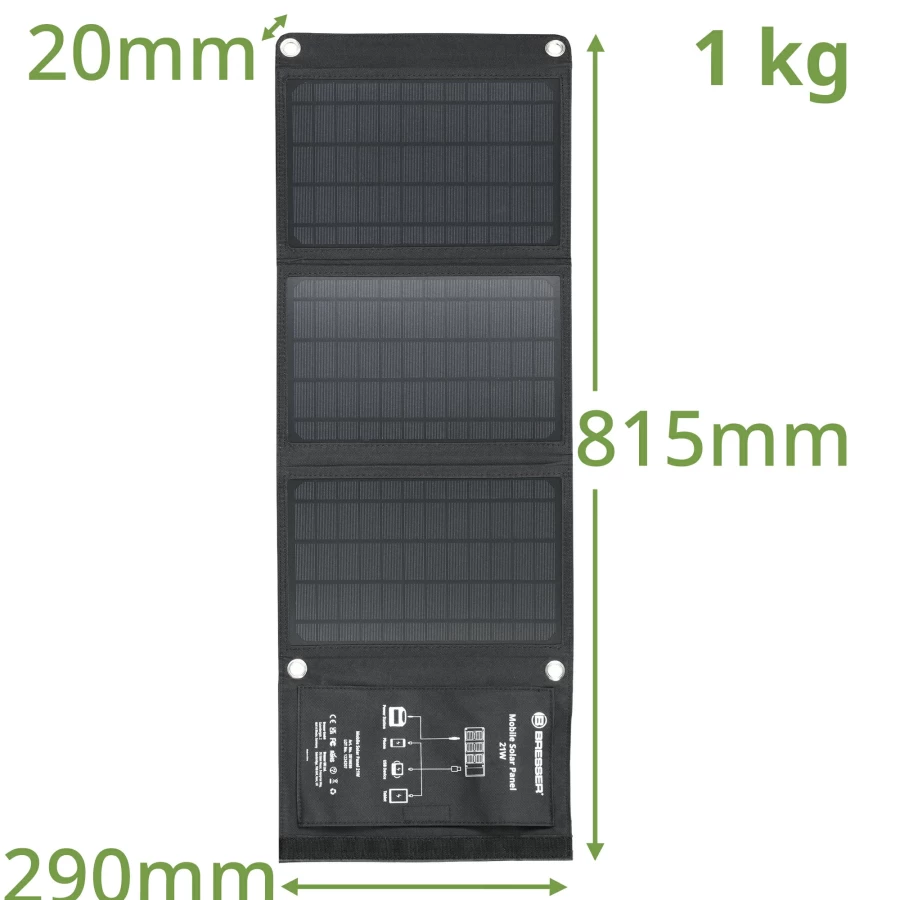 Bresser 21W Portable Solar Charger with USB and DC Output for Mobile Devices