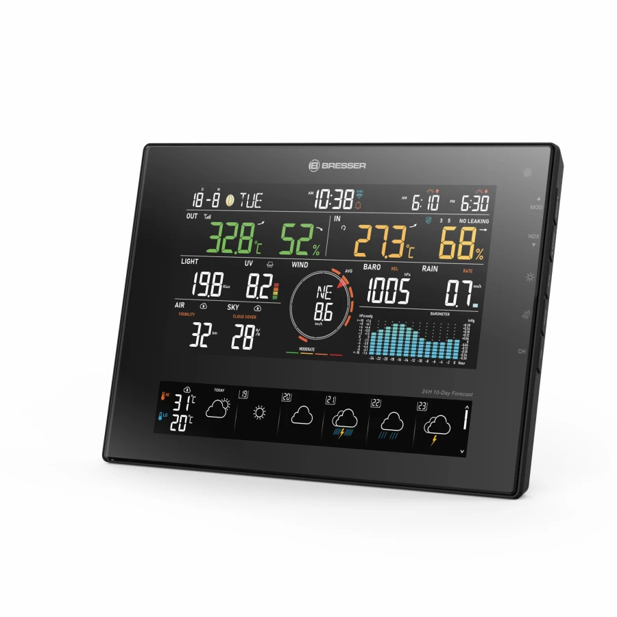 Bresser 7-in-1 WiFi Weather Station with 11-Day Forecast – 4Cast CV Wireless Indoor Outdoor Temperature Humidity Monitor