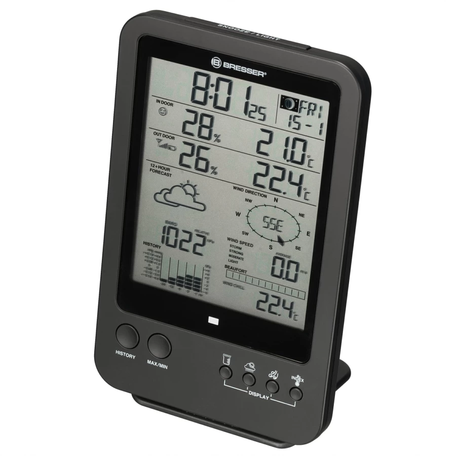 Bresser 5-in-1 Wireless Weather Station with Outdoor Sensor - Accurate Forecast, Temperature, Humidity, Wind Speed & Rainfall - Black