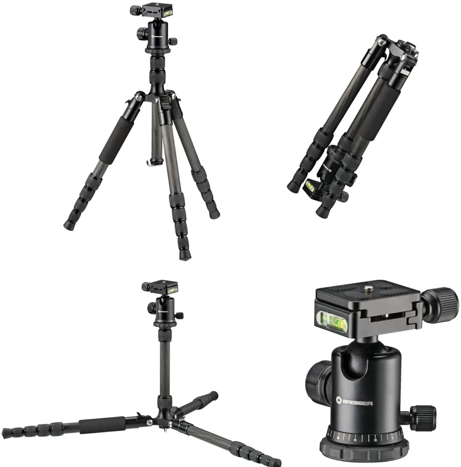 Bresser BR-2205-N1 Carbon Fiber Tripod with 8kg Load Capacity - Lightweight Travel Tripod for Photography, Adjustable to Ground Level Use