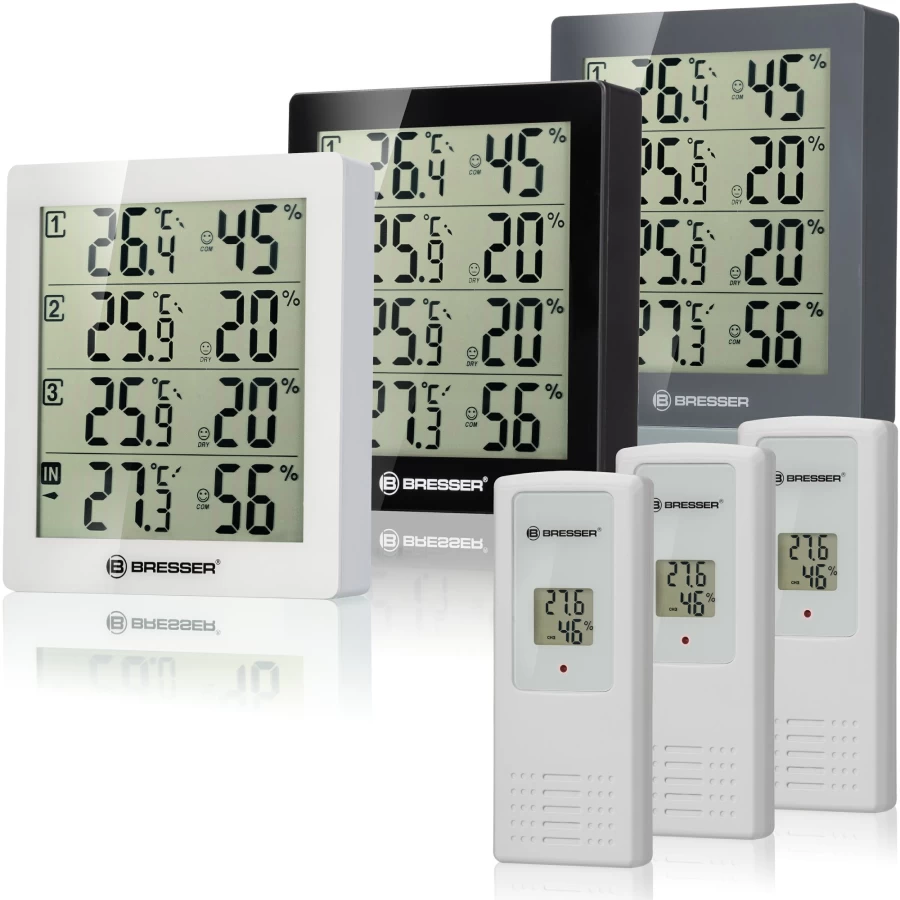 Bresser Climatrend Hygro Quadro Digital Thermo-Hygrometer with 4 Sensors for Indoor/Outdoor Temperature and Humidity Monitoring