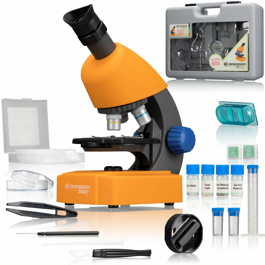 Bresser Junior 40X-640X Advanced Microscope Kit with LED Illumination, Prepared Slides, and Durable Hard Case for Kids & Beginners