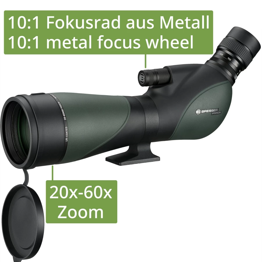 Bresser Pirsch 20-60x80 Spotting Scope with Deluxe 10:1 Focus - High Magnification Zoom for Bird Watching & Hunting - Durable 80mm Objective Lens - Gen II Model