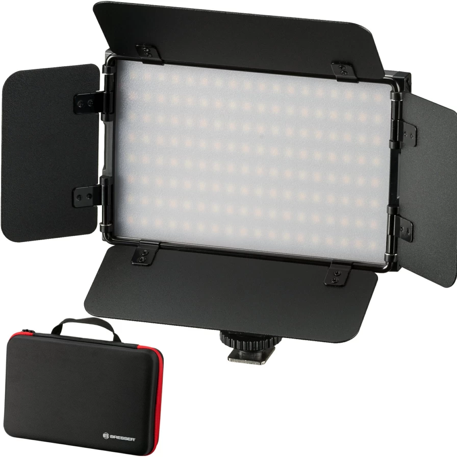 Bresser PT Pro 15B-II Bi-Color LED Video Light with Barn Doors, Rechargeable Battery, and Carrying Case for Professional Filmmaking