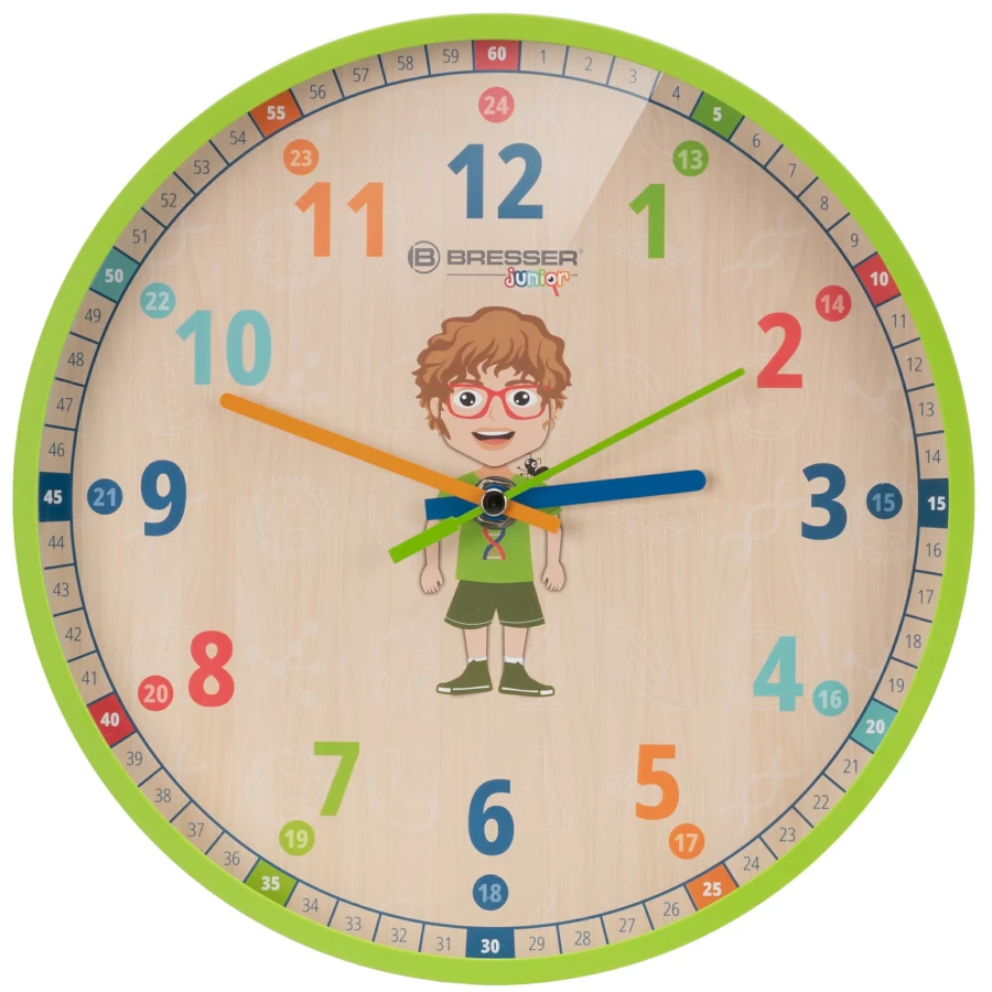 Bresser Junior Kids Wall Clock - Educational Children's Room Decor with Easy-to-Read Numbers