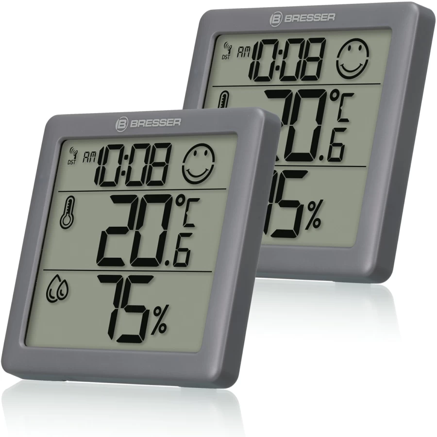 Bresser Wireless Thermometer and Hygrometer Set – Accurate Indoor/Outdoor Climate Monitor with Smile Design