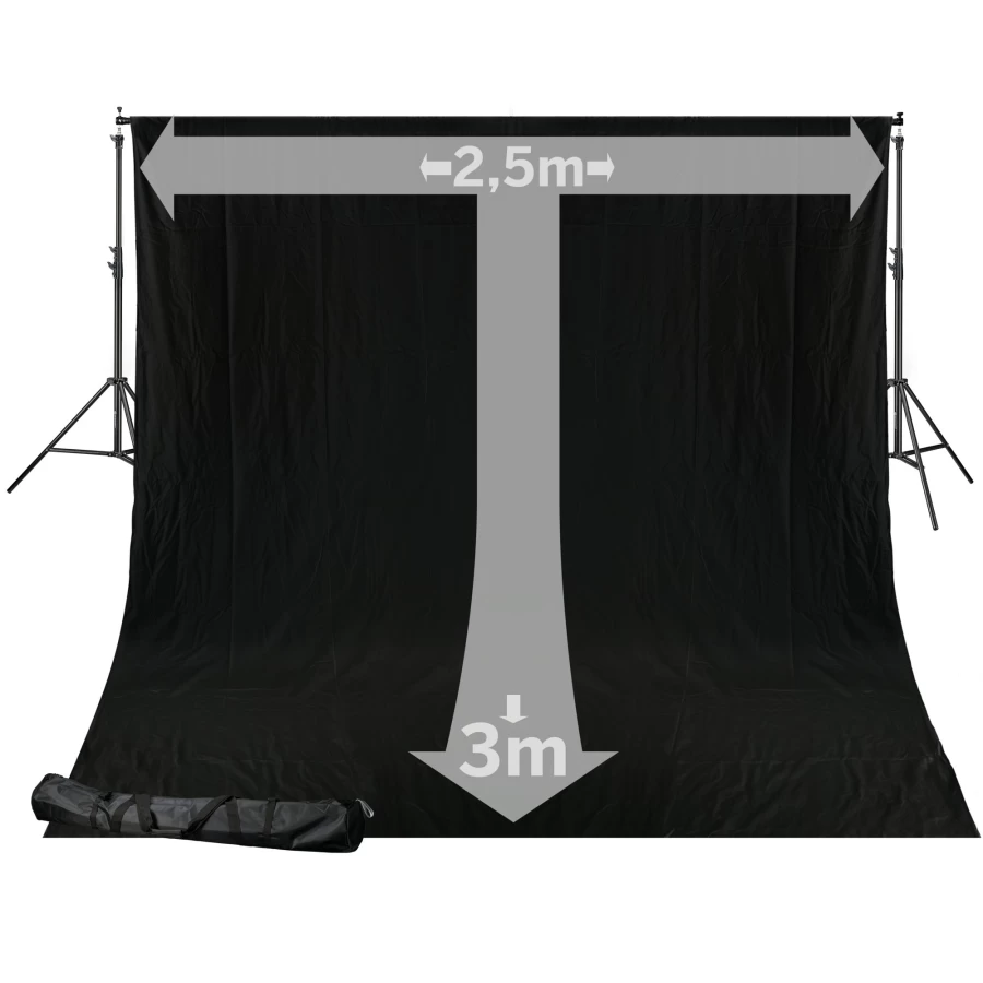 Bresser Br-D24 2.5x3M Black Photography Background System with Cloth for Studio Setup