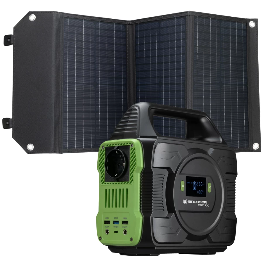 Bresser 300W Portable Power Station with 60W Solar Panel Charger | Compact & Reliable Off-Grid Power Solution