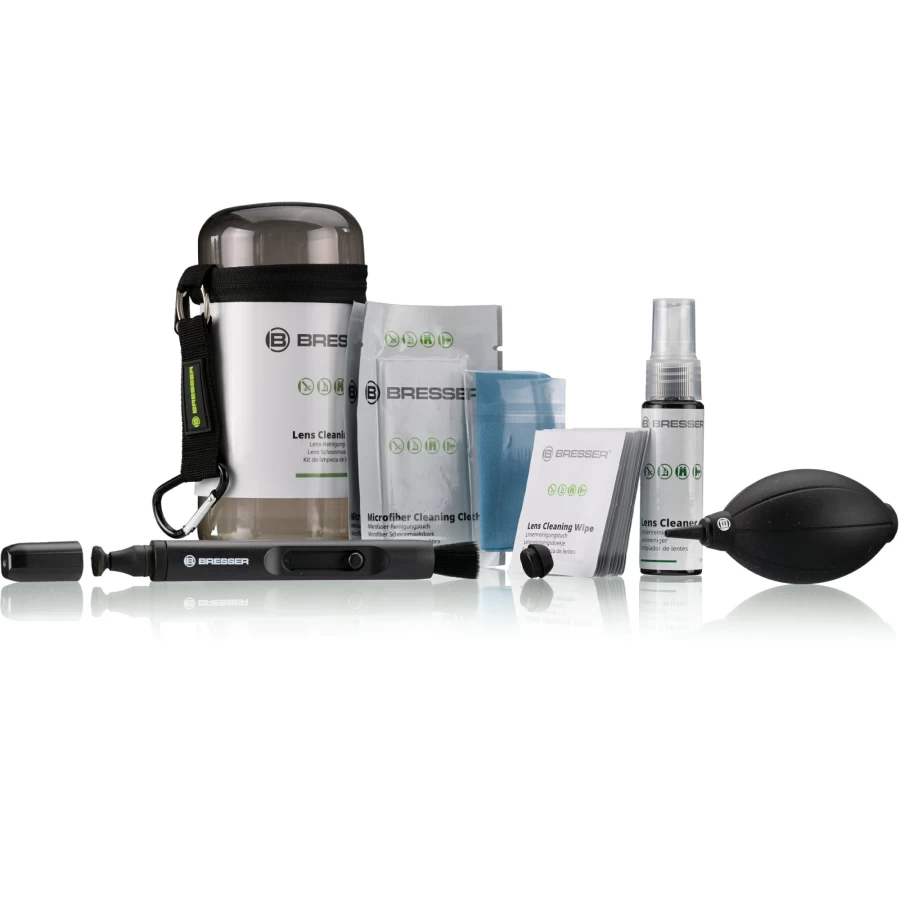 Bresser Professional Camera and Lens Cleaning Kit for DSLR, Mirrorless, and Binoculars – Complete Cleaning Set with Microfiber Cloth, Brush, and Solution