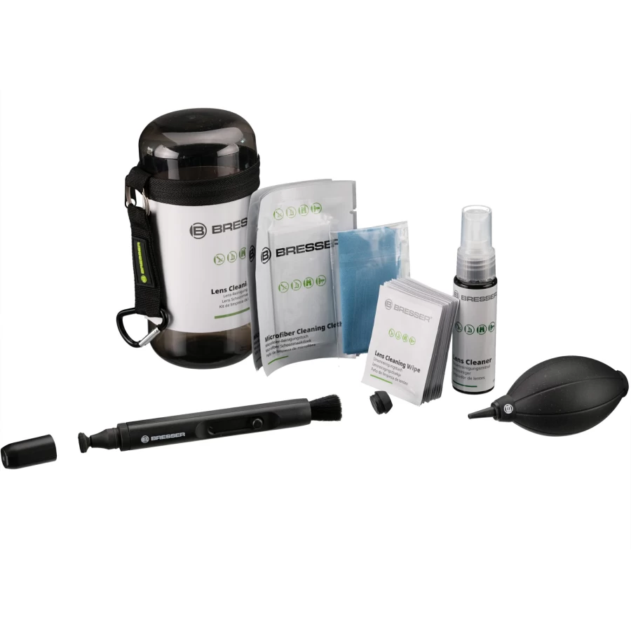 Bresser Professional Camera and Lens Cleaning Kit for DSLR, Mirrorless, and Binoculars – Complete Cleaning Set with Microfiber Cloth, Brush, and Solution