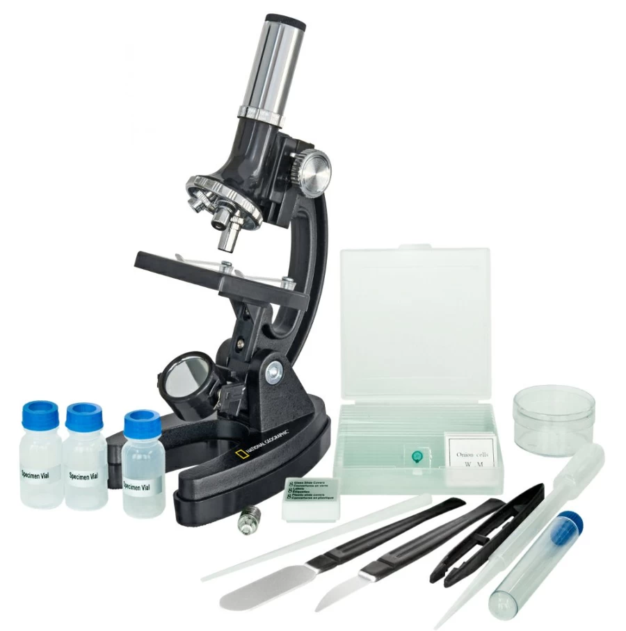 Bresser National Geographic 300X-1200X Zoom Microscope for Kids & Adults - High-Powered Educational Science Tool
