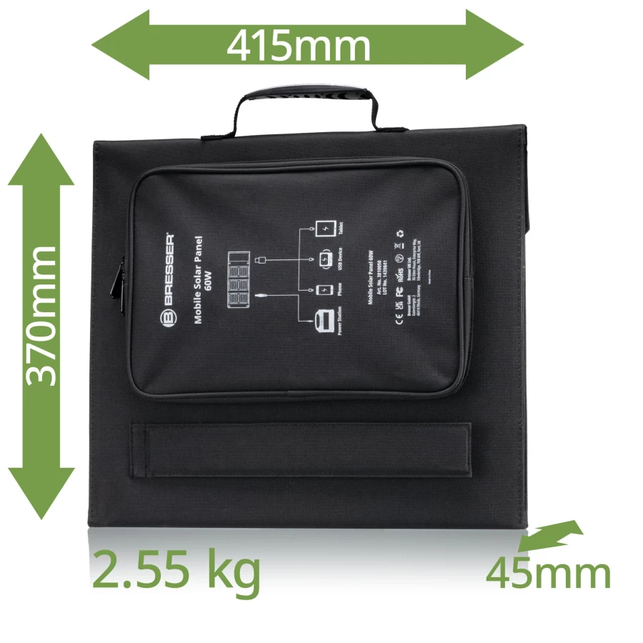 Bresser 60W Portable Solar Charger with USB and DC Output for Outdoor Power