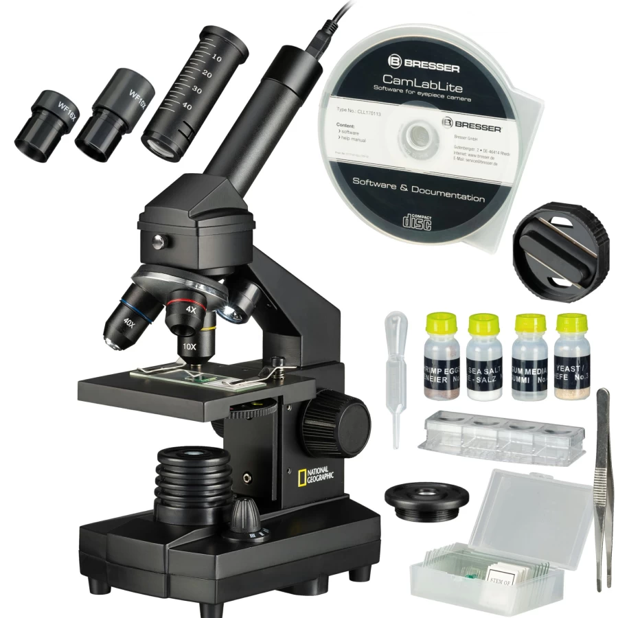 Bresser National Geographic Mikroscope Set 40X-1024X with USB Eyepiece and Carrying Case for Kids and Adults
