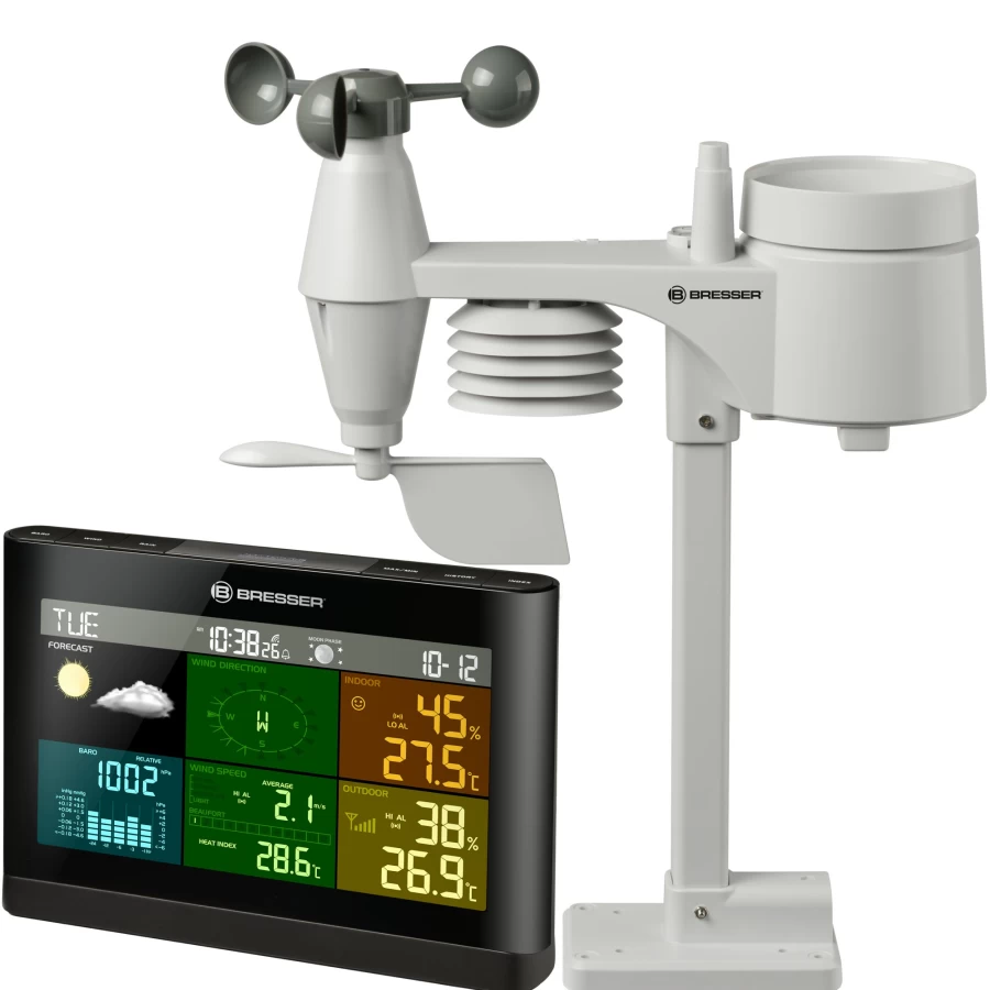 Bresser 5-in-1 Wireless Weather Station with Color Display – Accurate Indoor/Outdoor Temperature, Humidity, and Forecast